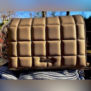 Bebe Chica Large Beige Quilted Handbag with Chain Strap, NWT